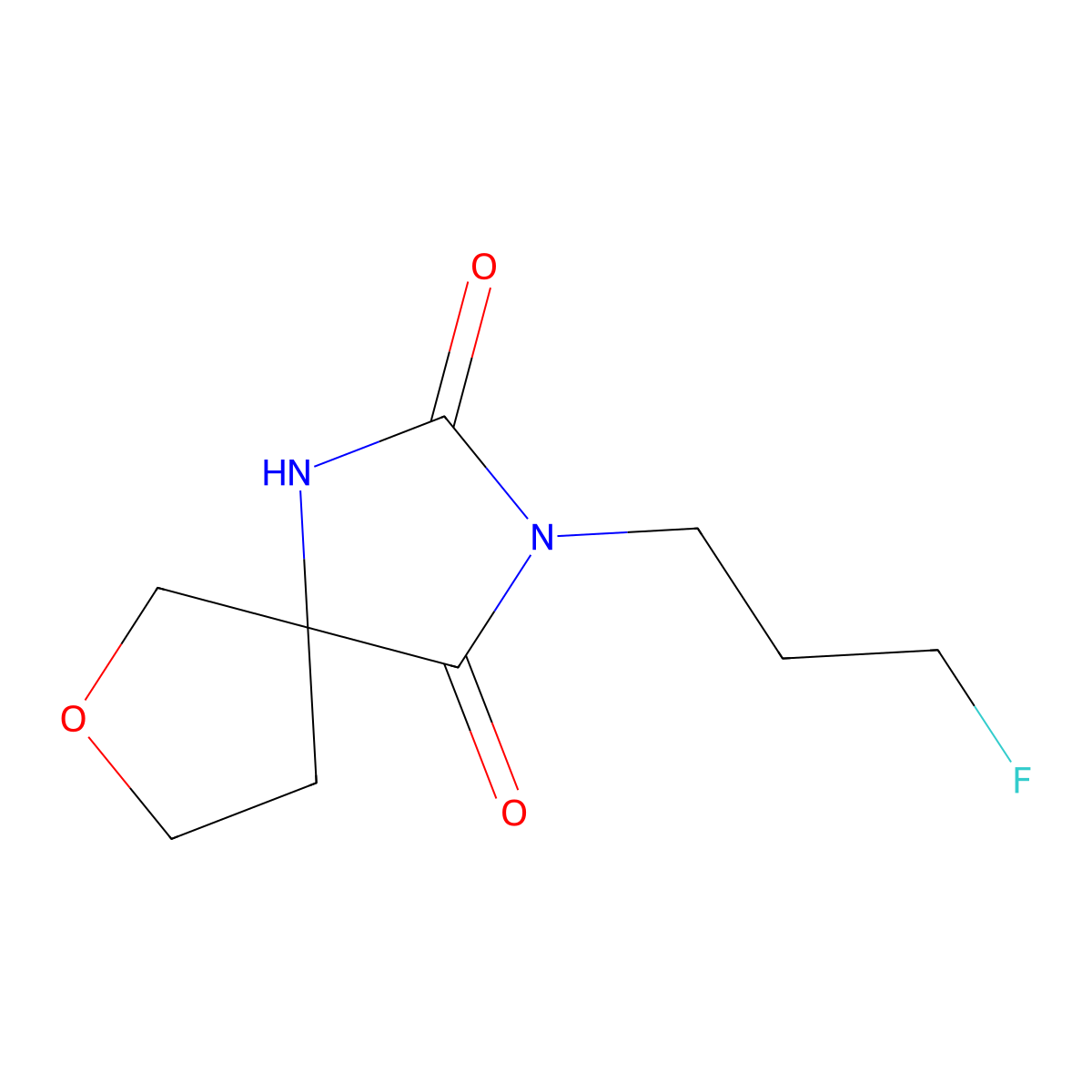 3-(3-Fluoropropyl)-7-oxa-1,3-diazaspiro[4.4]nonane-2,4-dione molecular structure, CAS 2374078-57-4