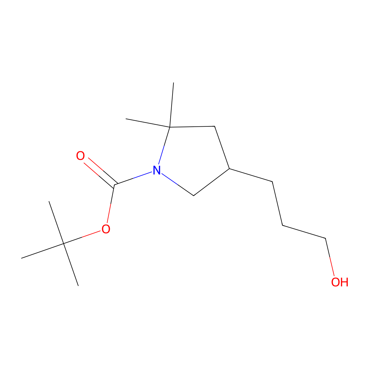 Tert-butyl 4-(3-hydroxypropyl)-2,2-dimethylpyrrolidine-1-carboxylate molecular structure, CAS 2374126-96-0