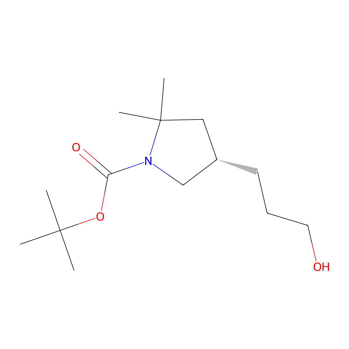 Tert-butyl (4S)-4-(3-hydroxypropyl)-2,2-dimethyl-pyrrolidine-1-carboxylate molecular structure, CAS 2374127-60-1