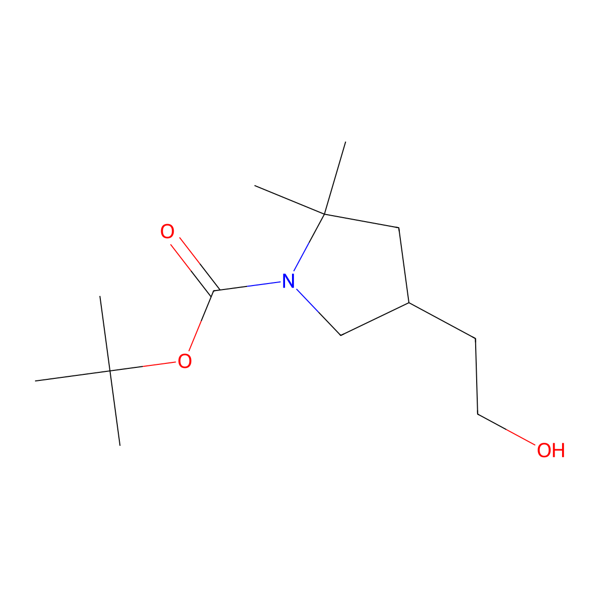 Tert-butyl 4-(2-hydroxyethyl)-2,2-dimethylpyrrolidine-1-carboxylate molecular structure, CAS 2374129-02-7
