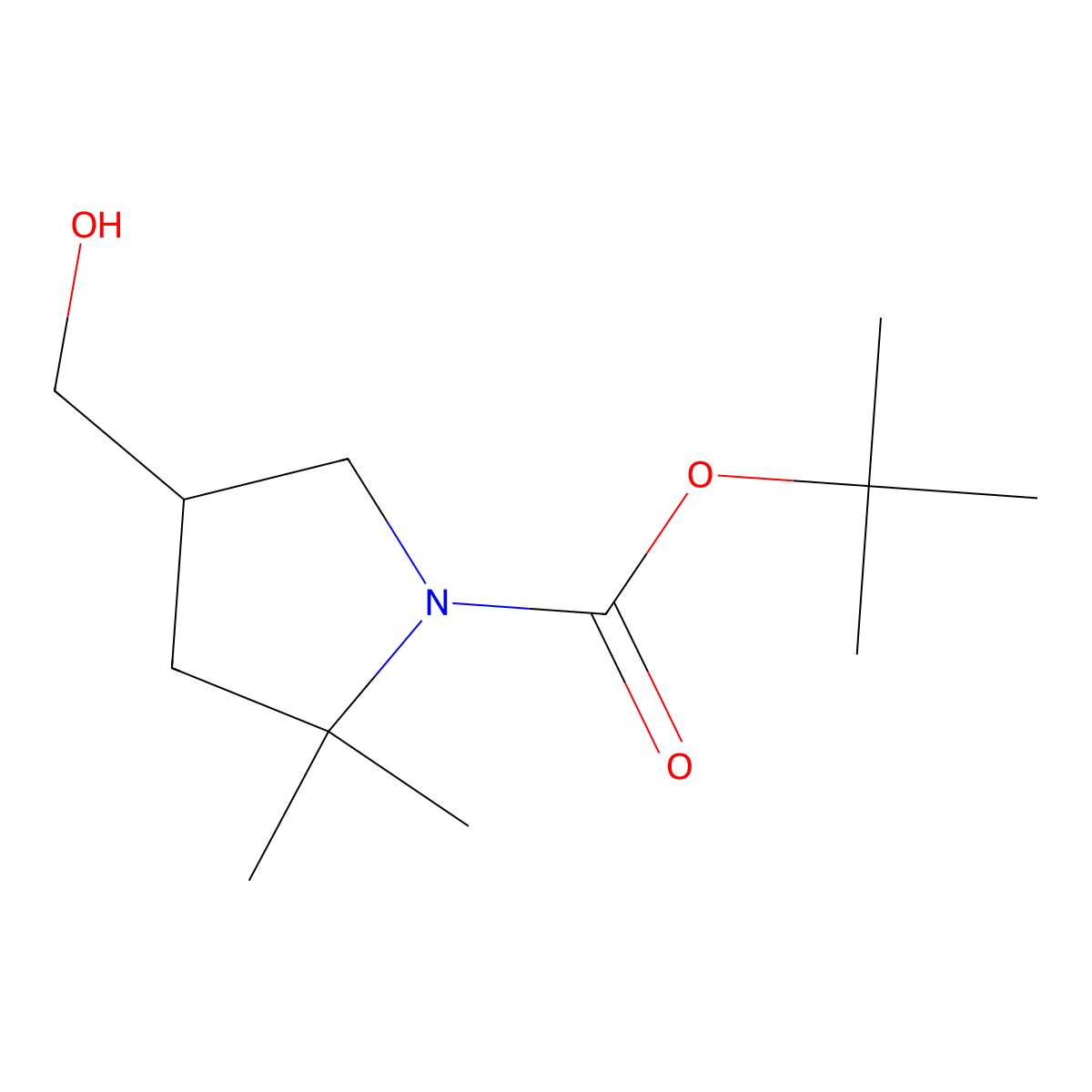 Tert-butyl 4-(hydroxymethyl)-2,2-dimethylpyrrolidine-1-carboxylate molecular structure, CAS 2374131-18-5