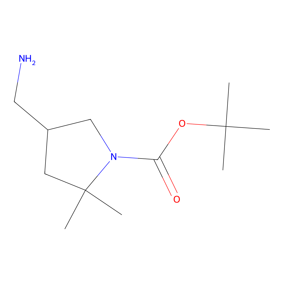 Tert-butyl 4-(aminomethyl)-2,2-dimethylpyrrolidine-1-carboxylate molecular structure, CAS 2374131-19-6
