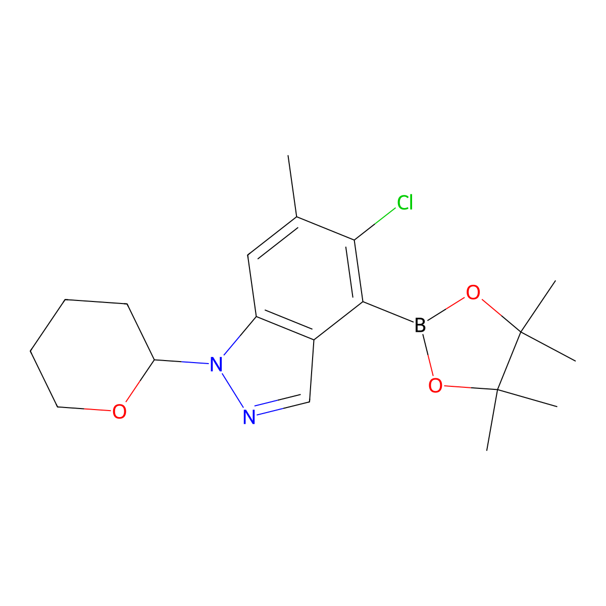 5-Chloro-6-methyl-1-(tetrahydro-2h-pyran-2-yl)-4-(4,4,5,5-tetramethyl-1,3,2-dioxaborolan-2-yl)-1h-indazole molecular structure, CAS 2374152-77-7