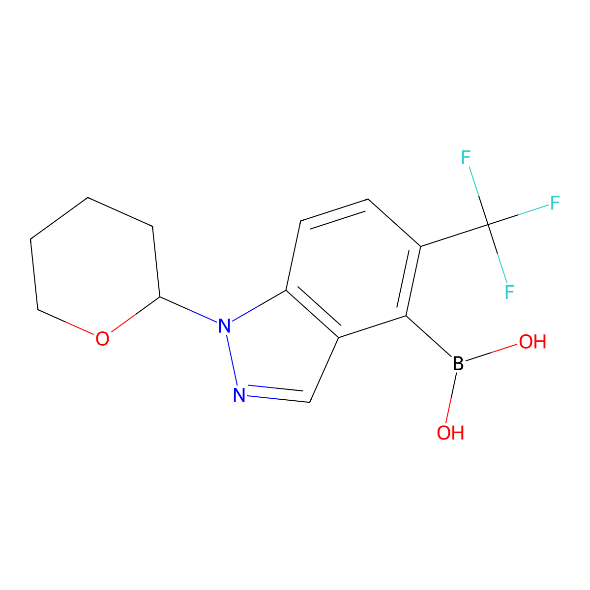 (1-(Tetrahydro-2H-pyran-2-yl)-5-(trifluoromethyl)-1H-indazol-4-yl)boronic acid molecular structure, CAS 2374153-25-8