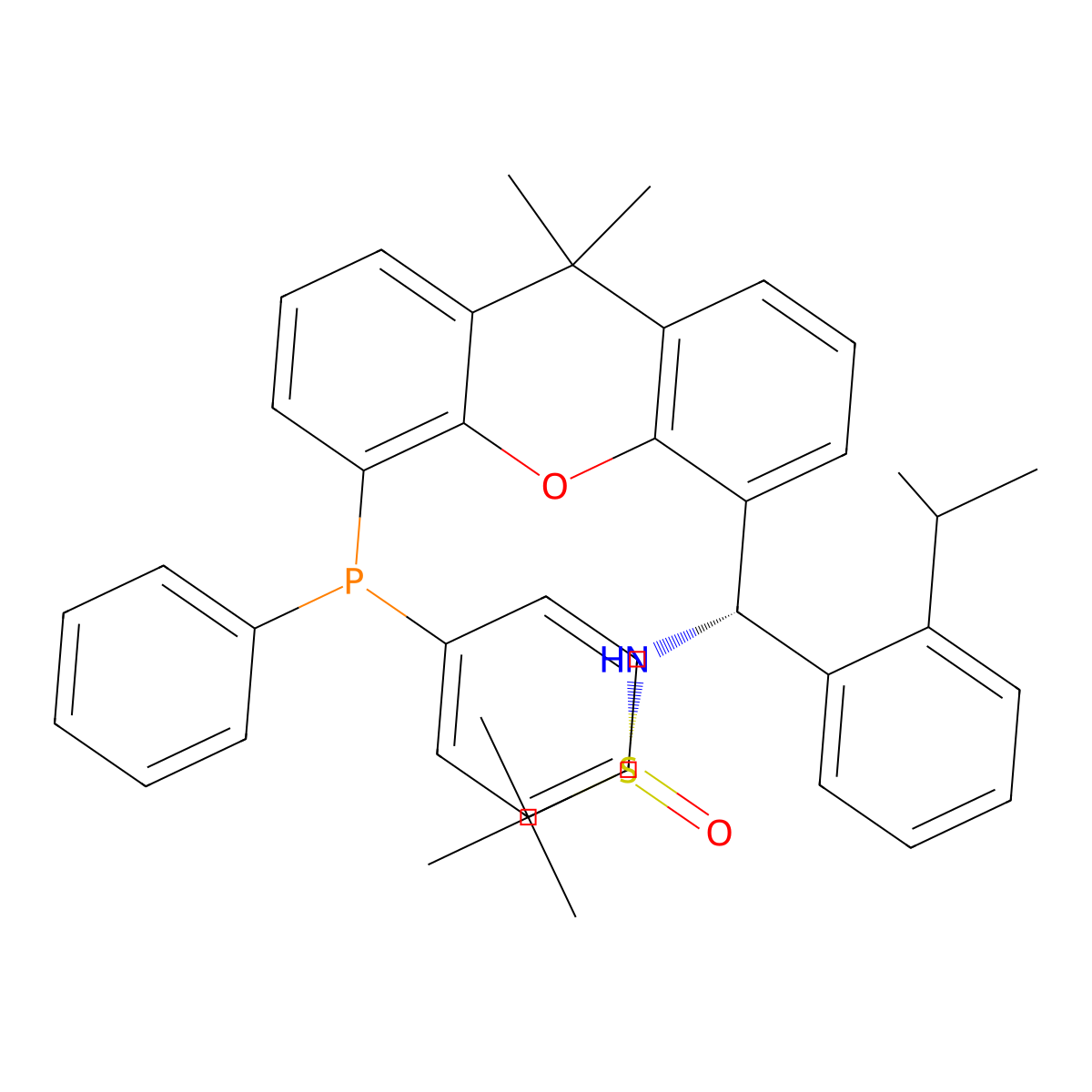 (R)-N-[(S)-(5-diphenylphosphanyl-9,9-dimethylxanthen-4-yl)-(2-propan-2-ylphenyl)methyl]-2-methylpropane-2-sulfinamide molecular structure, CAS 2374225-96-2