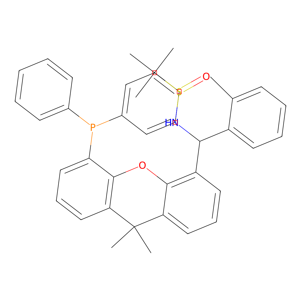 (R)-N-((S)-(5-(Diphenylphosphanyl)-9,9-dimethyl-9H-xanthen-4-yl)(o-tolyl)methyl)-2-methylpropane-2-sulfinamide molecular structure, CAS 2374225-98-4