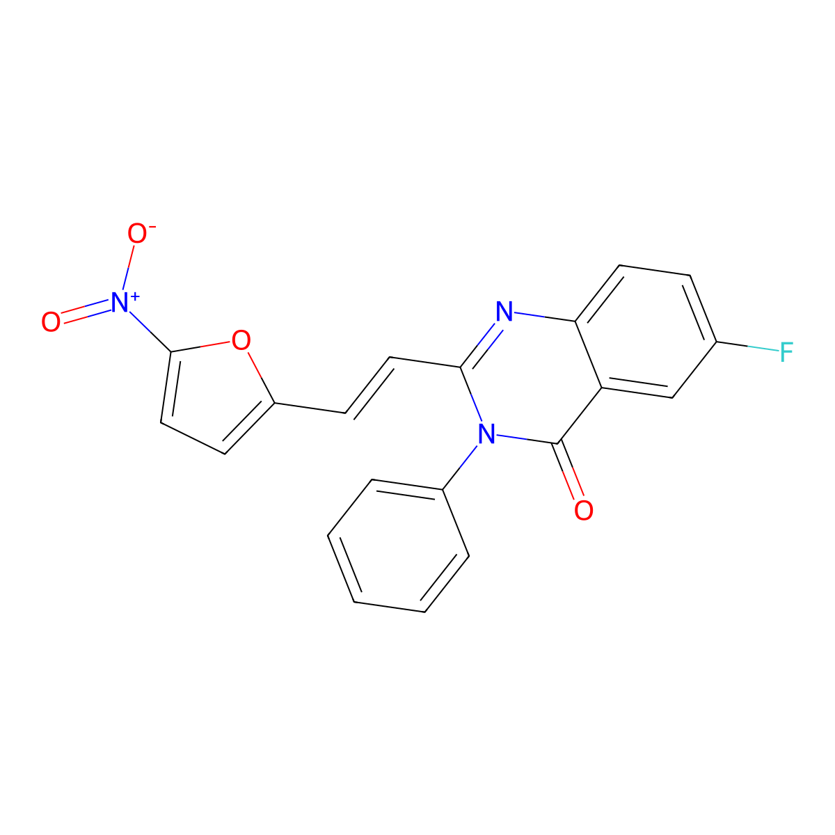 (E)-6-Fluoro-2-(2-(5-nitrofuran-2-yl)vinyl)-3-phenylquinazolin-4(3H)-one molecular structure, CAS 2374285-52-4