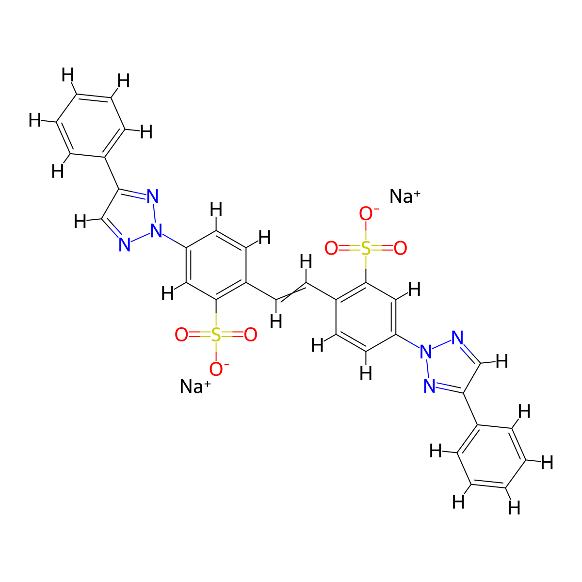 Benzenesulfonic acid, 2,2'-(1,2-ethenediyl)bis(5-(4-phenyl-2H-1,2,3-triazol-2-yl)-, sodium salt (1:2) molecular structure, CAS 23743-28-4