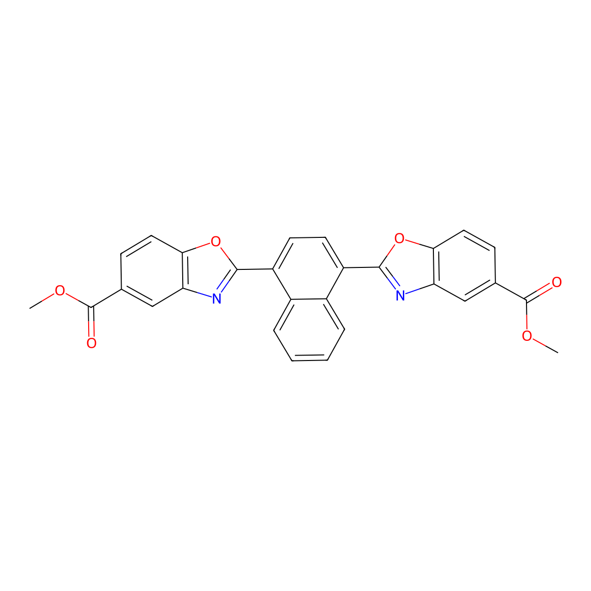 5-Benzoxazolecarboxylic acid, 2,2'-(1,4-naphthalenediyl)bis-, 5,5'-dimethyl ester molecular structure, CAS 23743-30-8