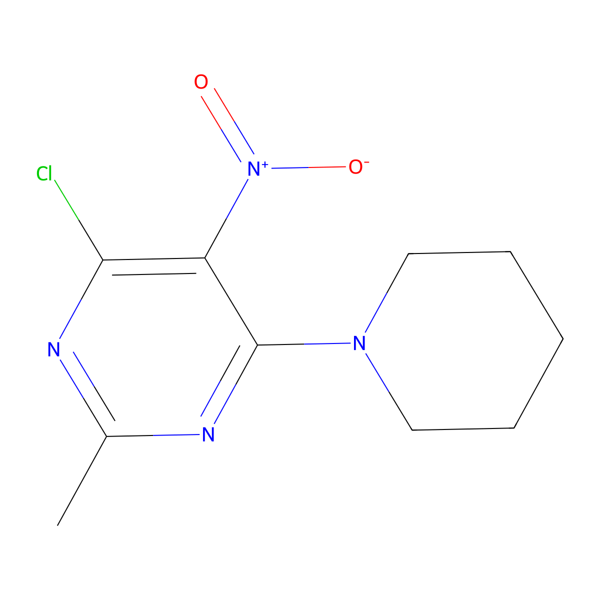 4-Chloro-2-methyl-5-nitro-6-piperidin-1-ylpyrimidine molecular structure, CAS 237435-64-2