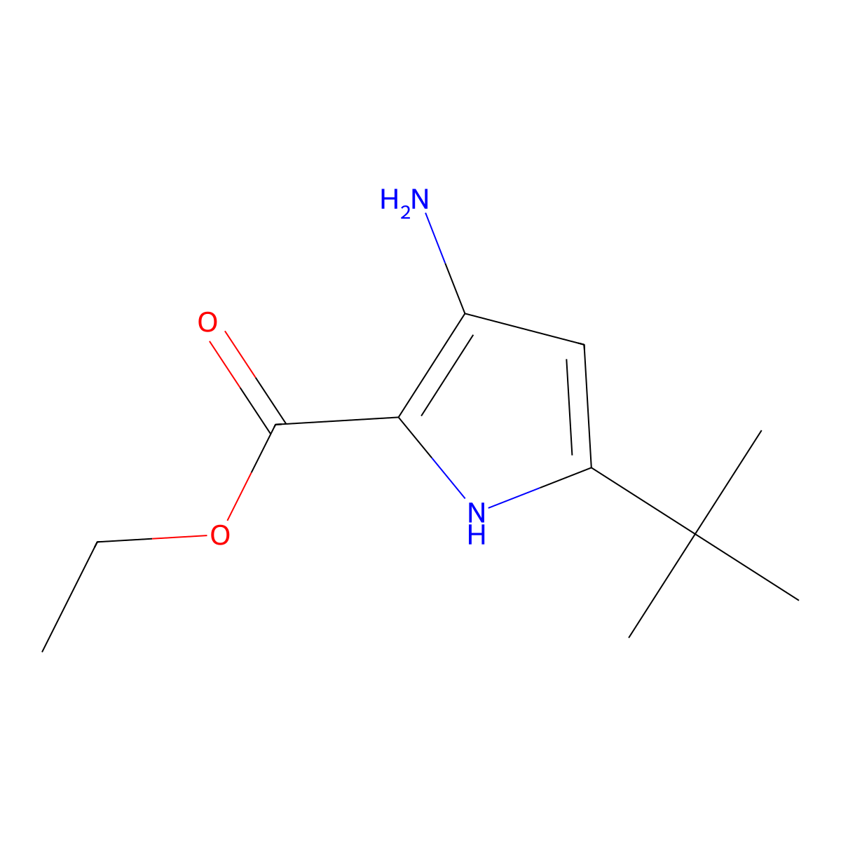ethyl 3-amino-5-(tert-butyl)-1H-pyrrole-2-carboxylate molecular structure, CAS 237435-98-2