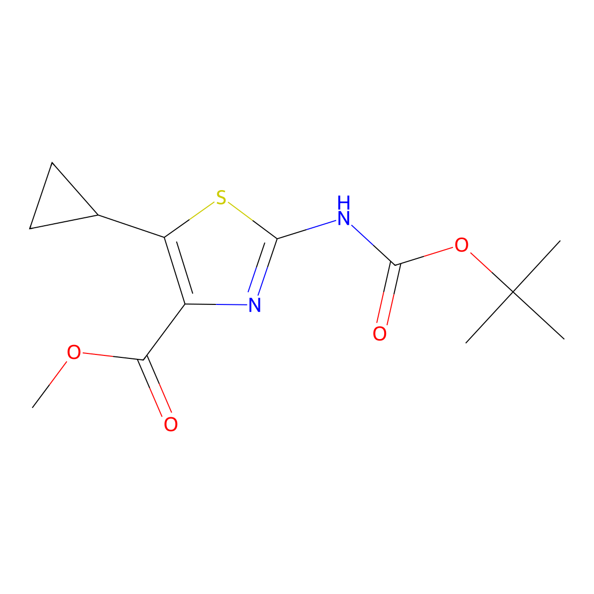 Methyl 2-{[(tert-butoxy)carbonyl]amino}-5-cyclopropyl-1,3-thiazole-4-carboxylate molecular structure, CAS 2374758-07-1