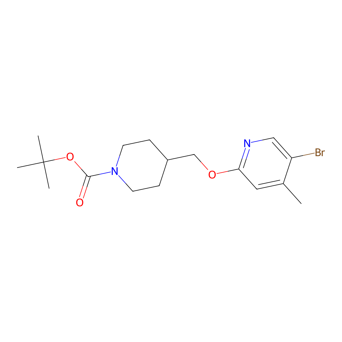 tert-Butyl 4-(((5-bromo-4-methylpyridin-2-yl)oxy)methyl)piperidine-1-carboxylate molecular structure, CAS 2374758-11-7