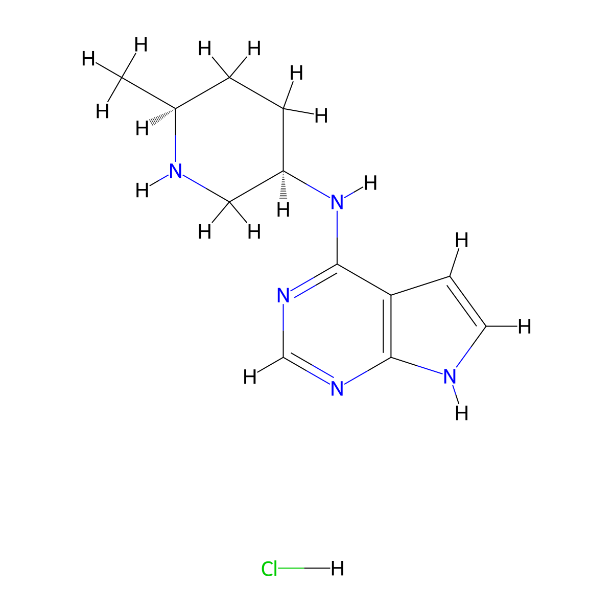 N-((3R,6S)-6-methylpiperidin-3-yl)-7H-pyrrolo[2,3-d]pyrimidin-4-amine hydrochloride molecular structure, CAS 2374827-85-5