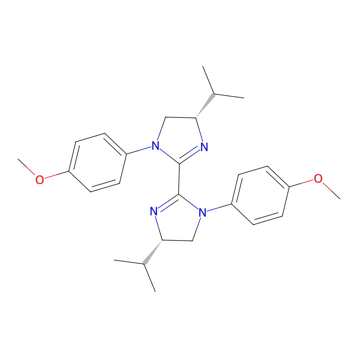 (4S,4'S)-4,4'-Diisopropyl-1,1'-bis(4-methoxyphenyl)-4,4',5,5'-tetrahydro-1H,1'H-2,2'-biimidazole molecular structure, CAS 2374958-83-3