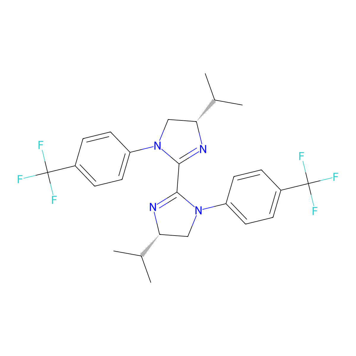 (4S,4'S)-4,4'-Diisopropyl-1,1'-bis(4-(trifluoromethyl)phenyl)-4,4',5,5'-tetrahydro-1H,1'H-2,2'-biimidazole molecular structure, CAS 2374958-84-4