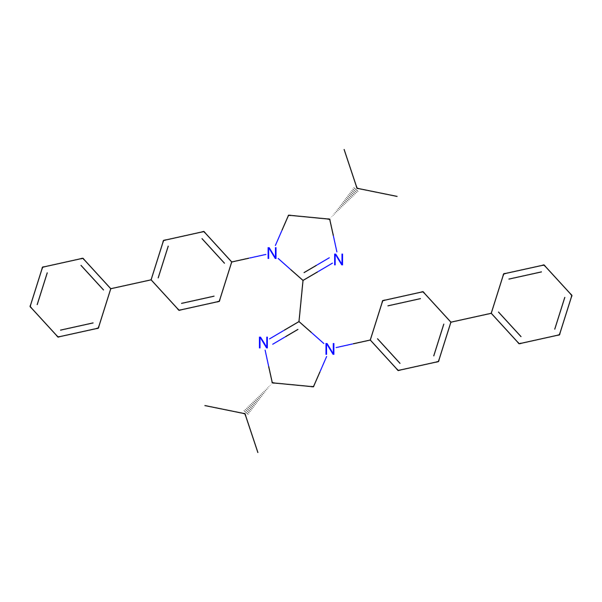 (4S,4'S)-1,1'-Di([1,1'-biphenyl]-4-yl)-4,4'-diisopropyl-4,4',5,5'-tetrahydro-1H,1'H-2,2'-biimidazole molecular structure, CAS 2374958-86-6