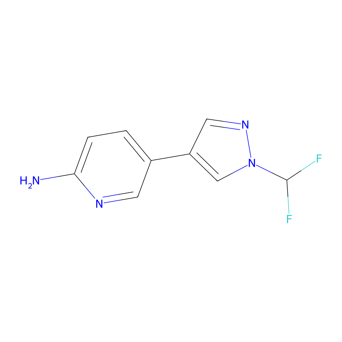 5-[1-(Difluoromethyl)pyrazol-4-yl]pyridin-2-amine molecular structure, CAS 2374977-19-0