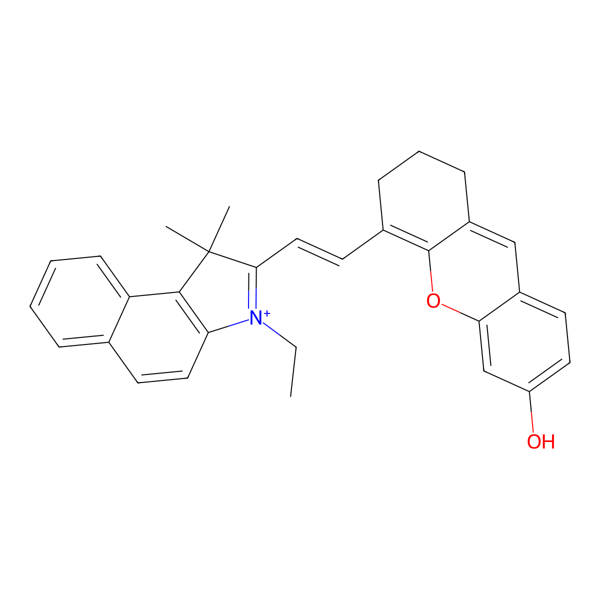 5-[2-(3-ethyl-1,1-dimethylbenzo[e]indol-3-ium-2-yl)ethenyl]-7,8-dihydro-6H-xanthen-3-ol molecular structure, CAS 2375085-08-6