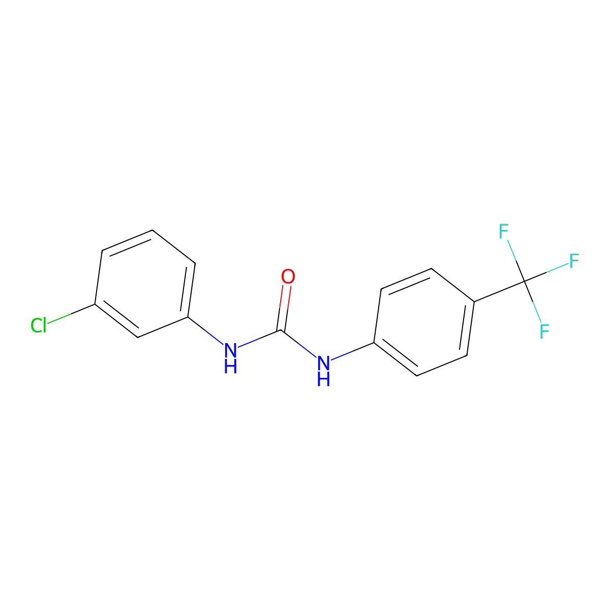 N-(3-Chlorophenyl)-N'-(4-(trifluoromethyl)phenyl)urea molecular structure, CAS 23751-05-5