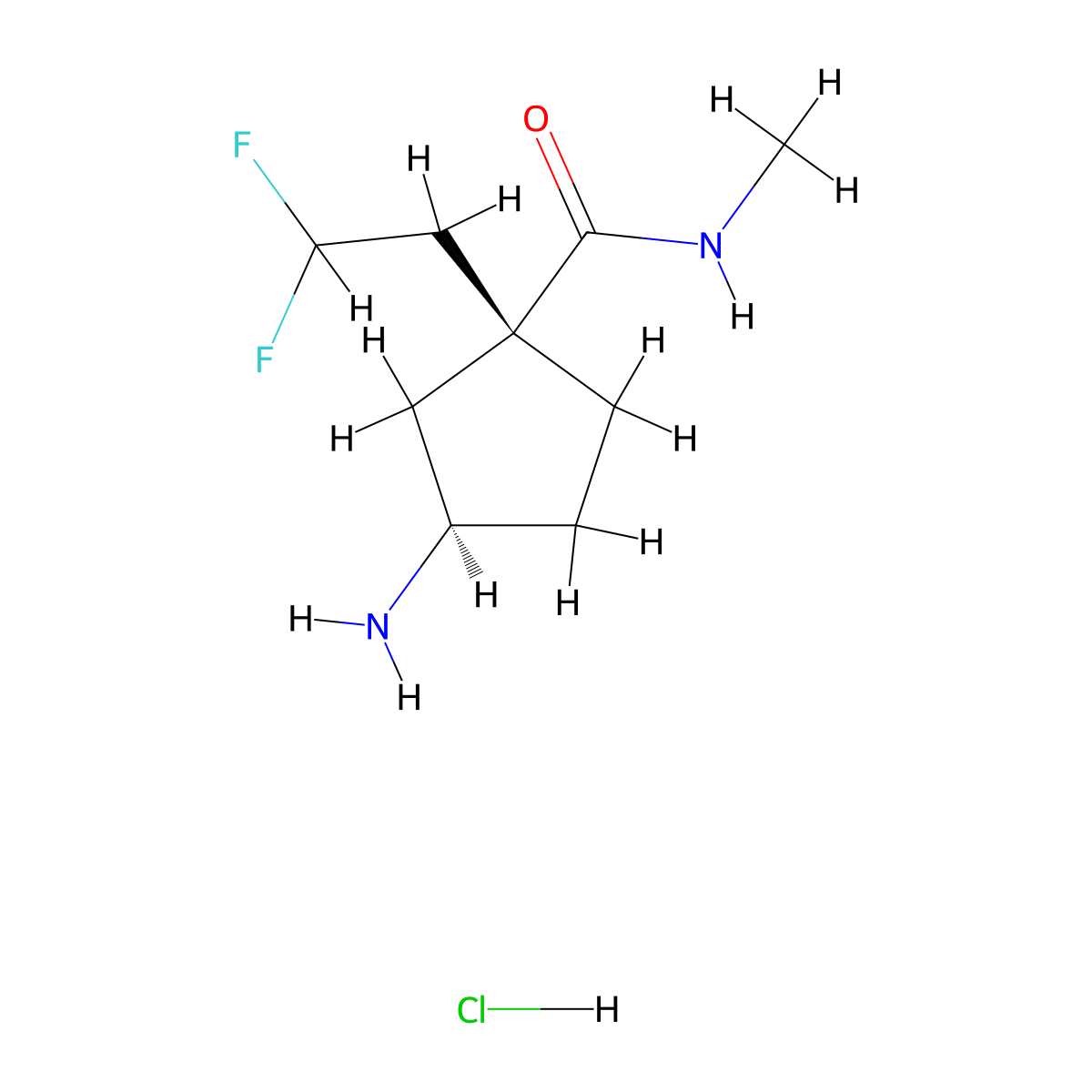 (1R,3R)-3-amino-1-(2,2-difluoroethyl)-N-methylcyclopentane-1-carboxamide hydrochloride molecular structure, CAS 2375164-93-3