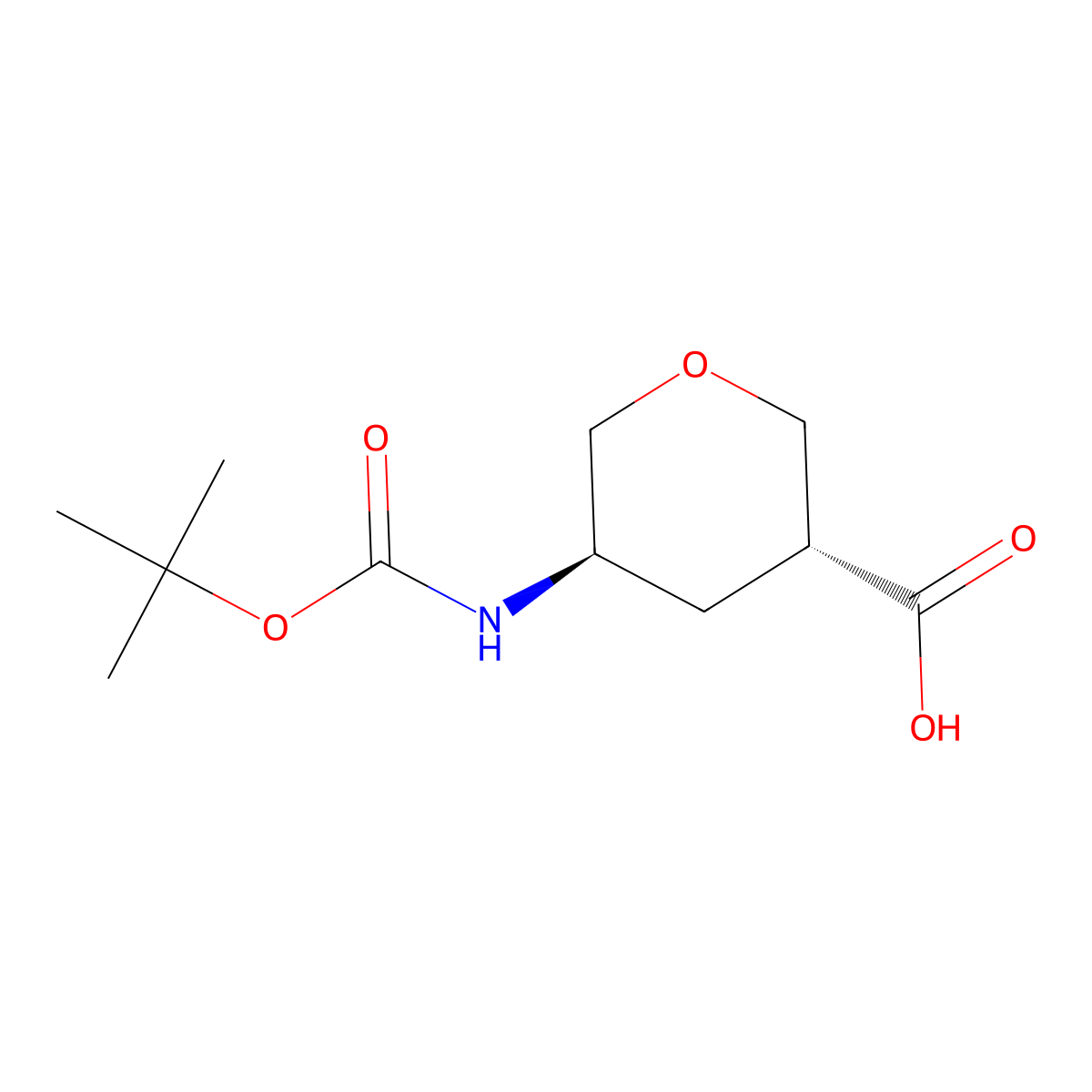 (3R,5R)-5-(Tert-butoxycarbonylamino)tetrahydropyran-3-carboxylic acid molecular structure, CAS 2375165-38-9