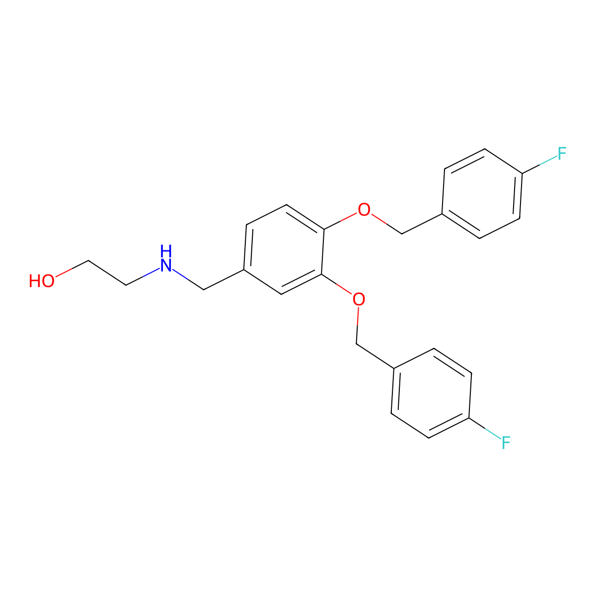 2-((3,4-Bis((4-fluorobenzyl)oxy)benzyl)amino)ethan-1-ol molecular structure, CAS 2375193-42-1