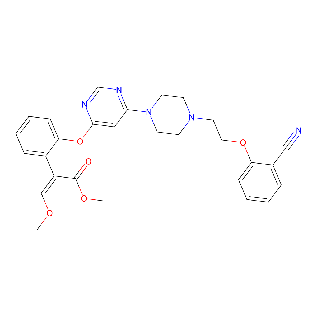Methyl 2-[2-[6-[4-[2-(2-cyanophenoxy)ethyl]piperazin-1-yl]pyrimidin-4-yl]oxyphenyl]-3-methoxyprop-2-enoate molecular structure, CAS 2375200-92-1