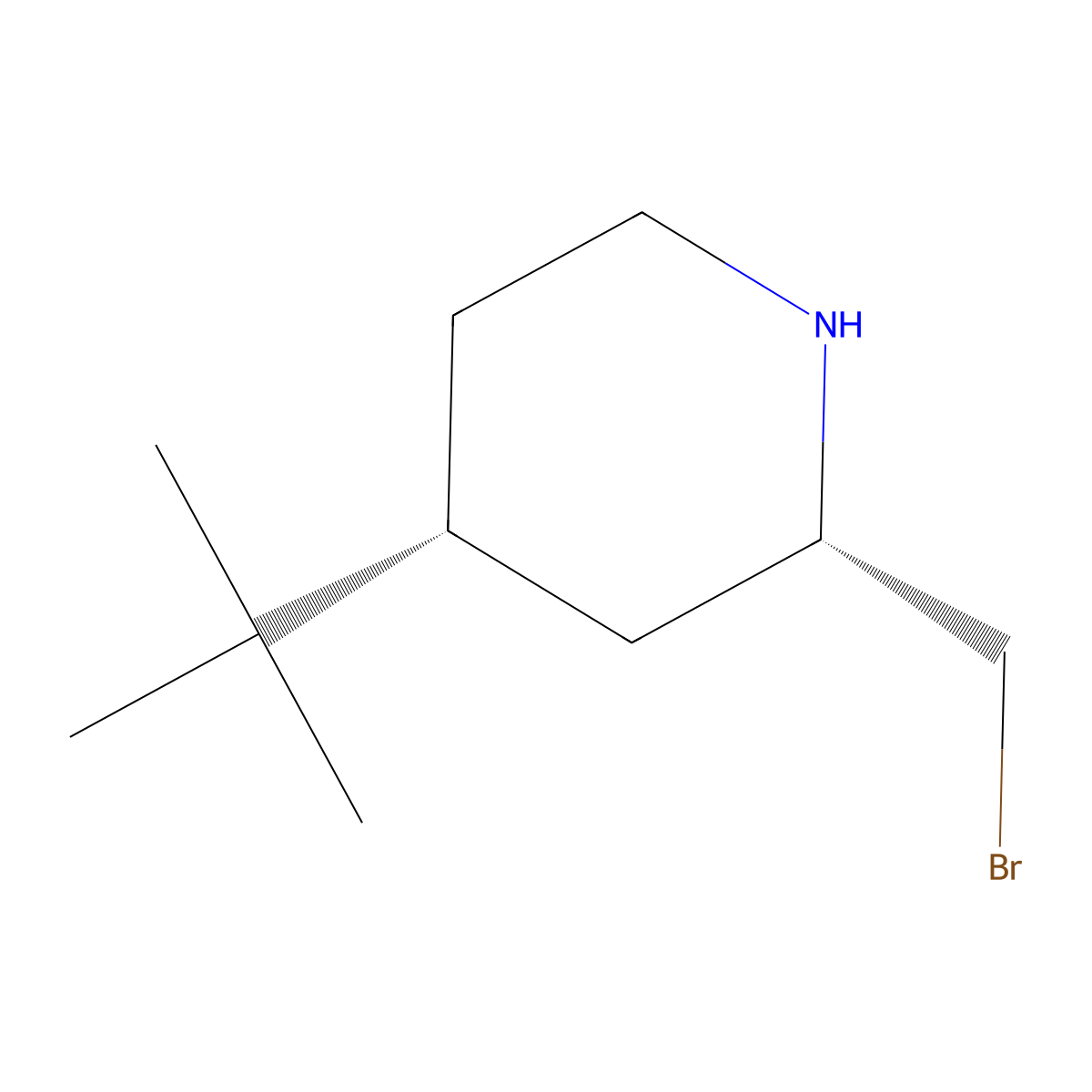 rac-(2R,4S)-2-(bromomethyl)-4-tert-butylpiperidine molecular structure, CAS 2375247-72-4