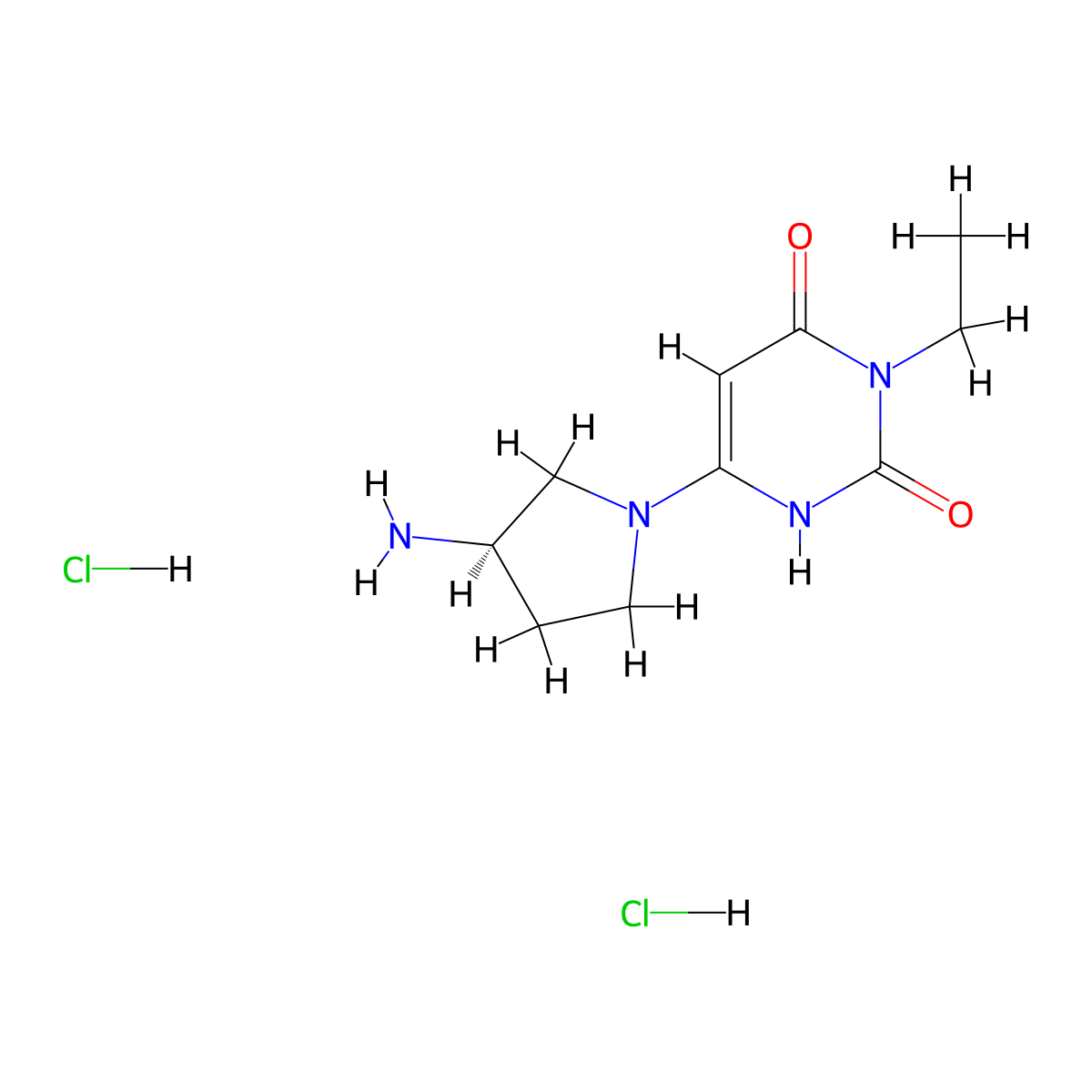 6-[(3R)-3-Aminopyrrolidin-1-yl]-3-ethyl-1H-pyrimidine-2,4-dione;dihydrochloride molecular structure, CAS 2375247-79-1