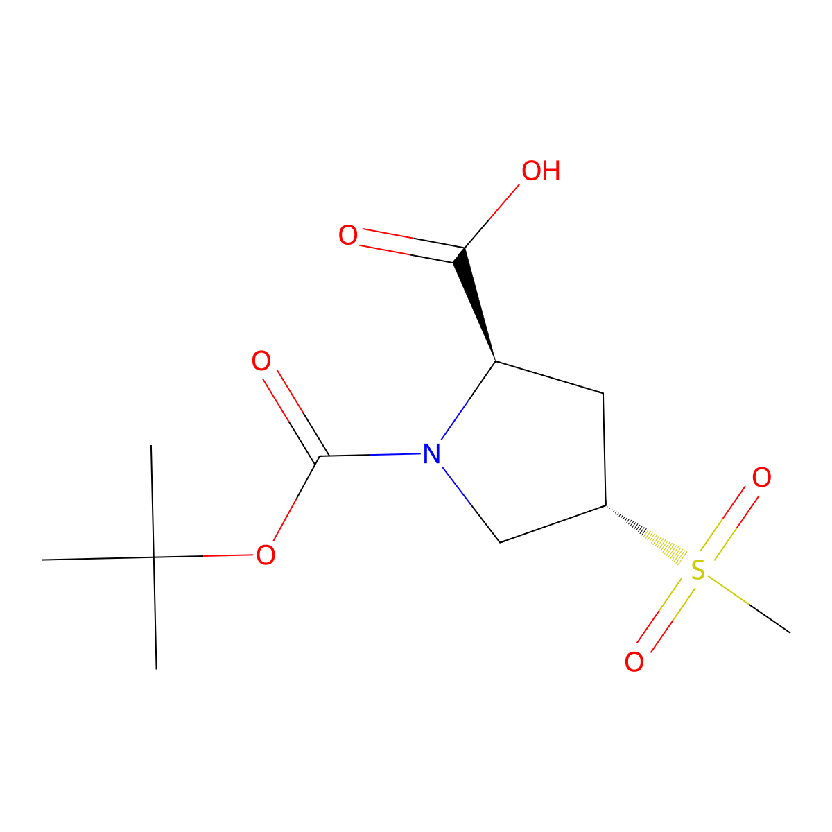 (2R,4S)-1-[(tert-butoxy)carbonyl]-4-methanesulfonylpyrrolidine-2-carboxylic acid molecular structure, CAS 2375247-88-2