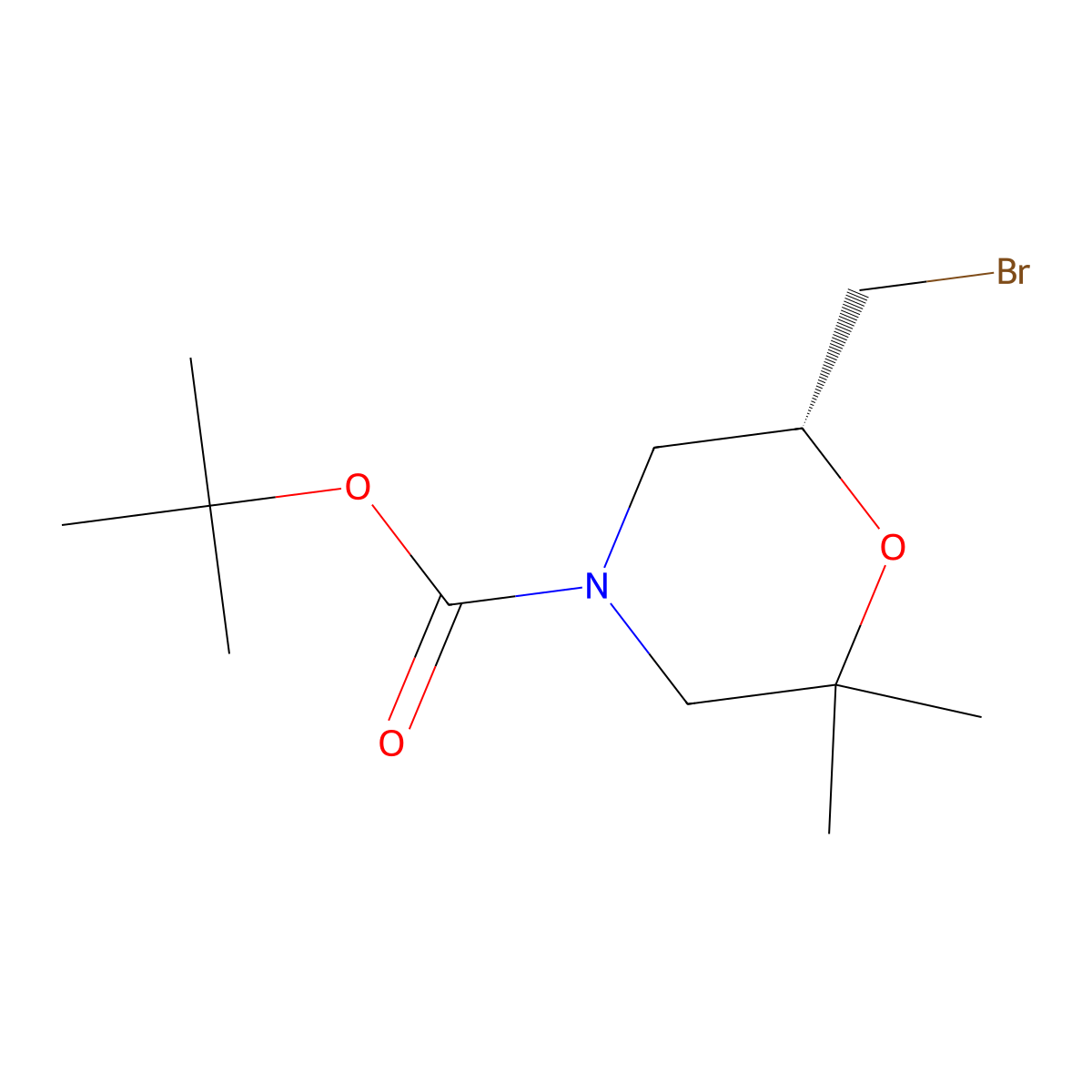 tert-Butyl (R)-6-(bromomethyl)-2,2-dimethylmorpholine-4-carboxylate molecular structure, CAS 2375247-89-3