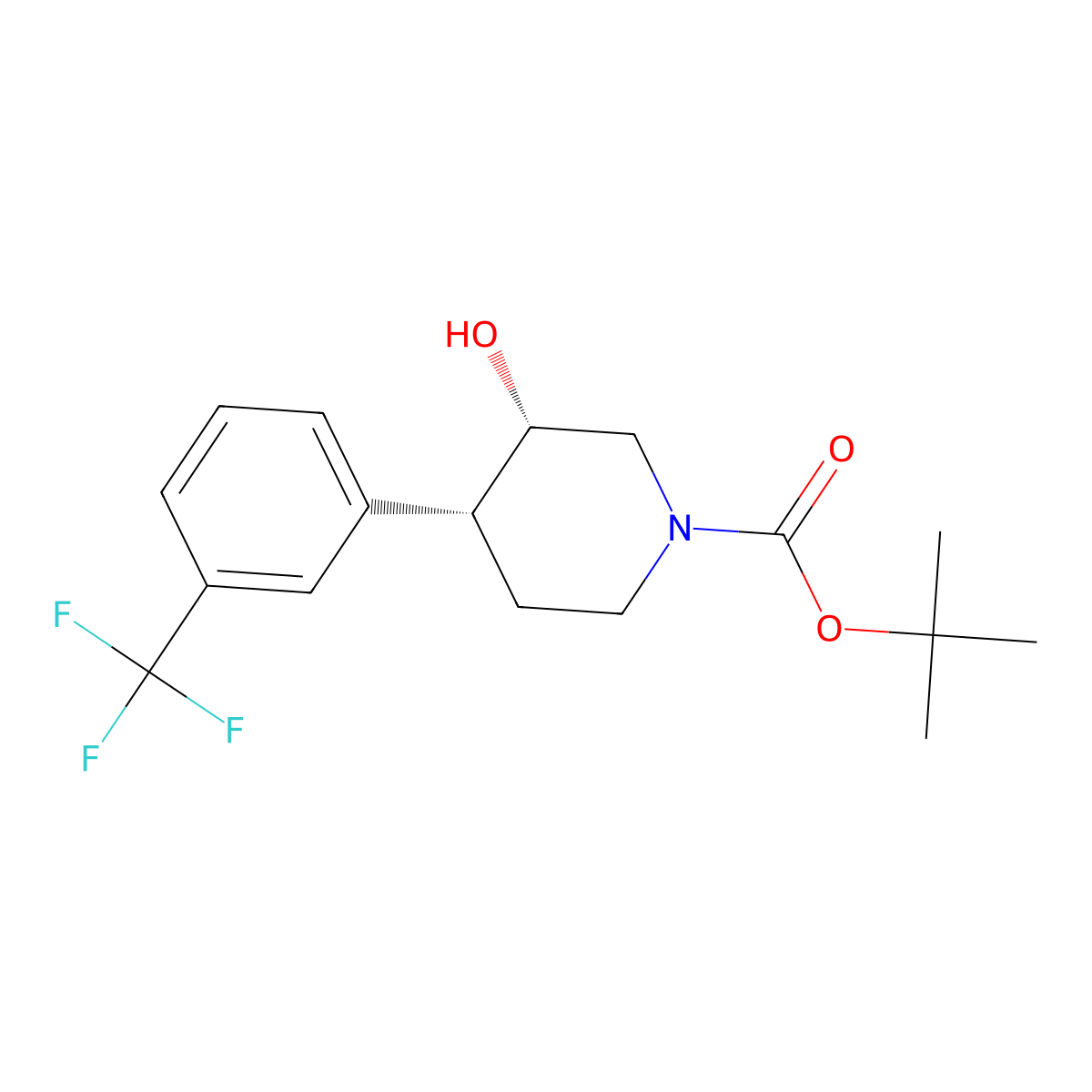 rac-tert-butyl(3R,4S)-3-hydroxy-4-[3-(trifluoromethyl)phenyl]piperidine-1-carboxylate,cis molecular structure, CAS 2375247-92-8
