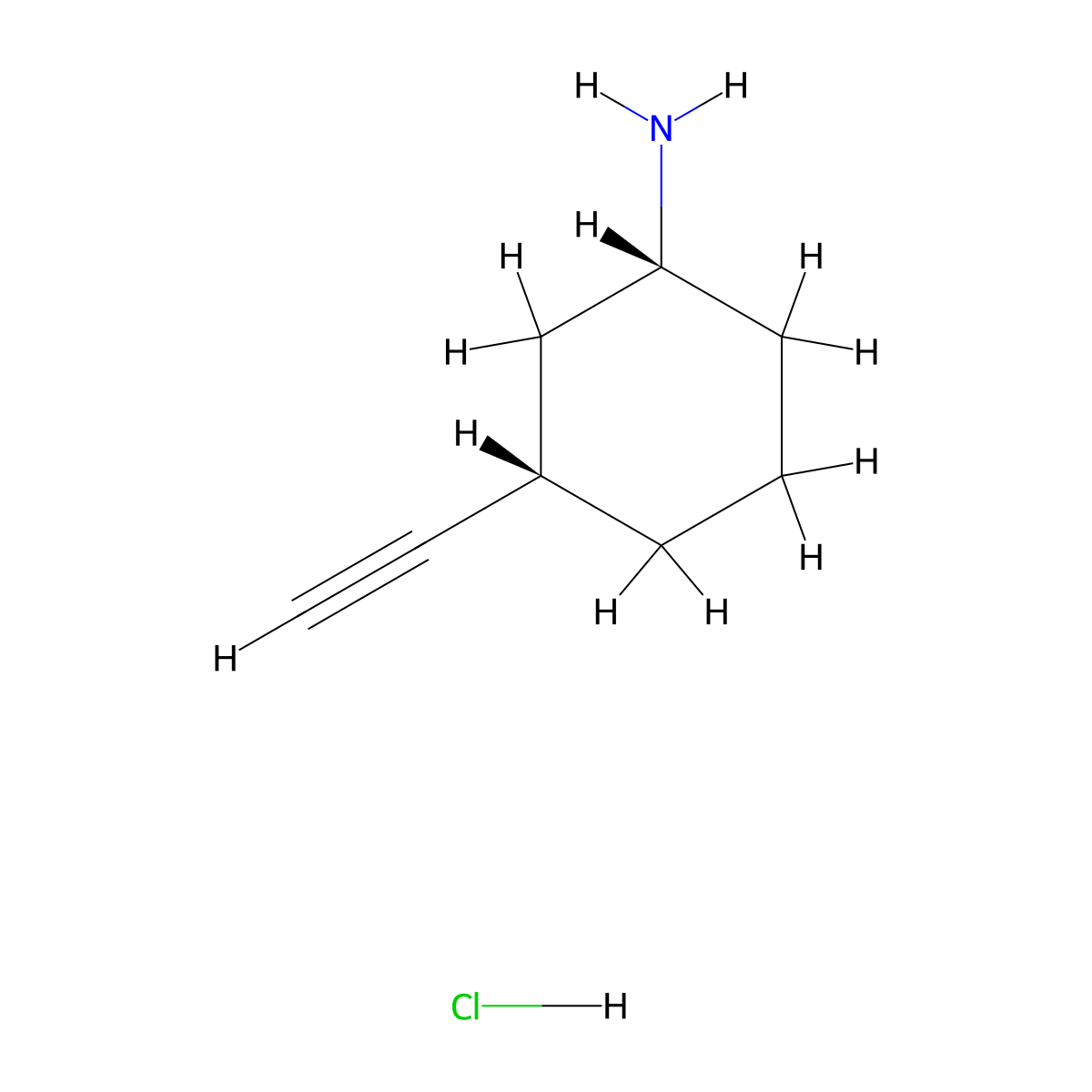 rac-(1R,3S)-3-ethynylcyclohexan-1-aminehydrochloride molecular structure, CAS 2375248-00-1