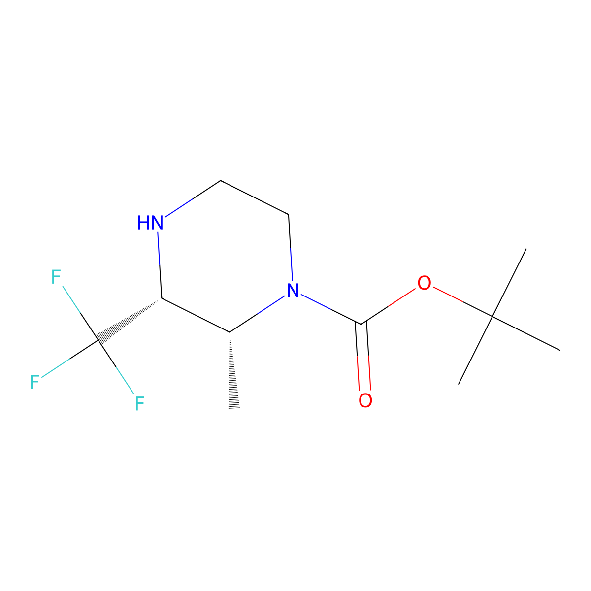 rac-tert-butyl (2R,3R)-2-methyl-3-(trifluoromethyl)piperazine-1-carboxylate, cis molecular structure, CAS 2375248-12-5