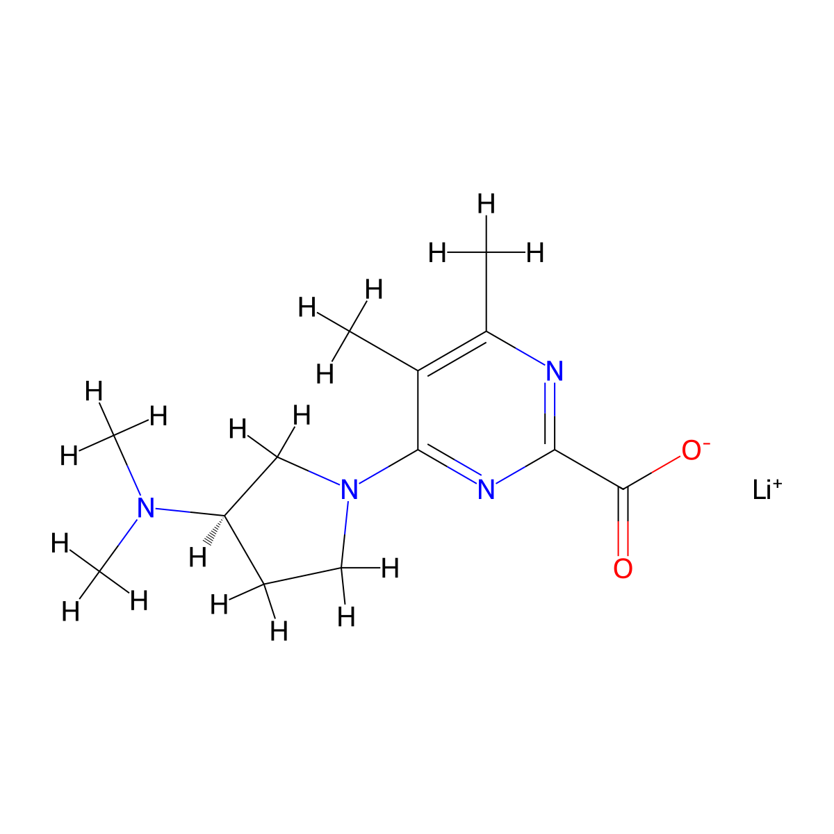 lithium(1+) 4-((3R)-3-(dimethylamino)pyrrolidin-1-yl)-5,6-dimethylpyrimidine-2-carboxylate molecular structure, CAS 2375248-21-6