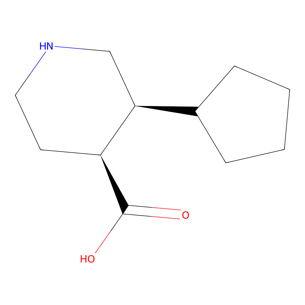 rac-(3R,4R)-3-cyclopentylpiperidine-4-carboxylic acid molecular structure, CAS 2375248-35-2