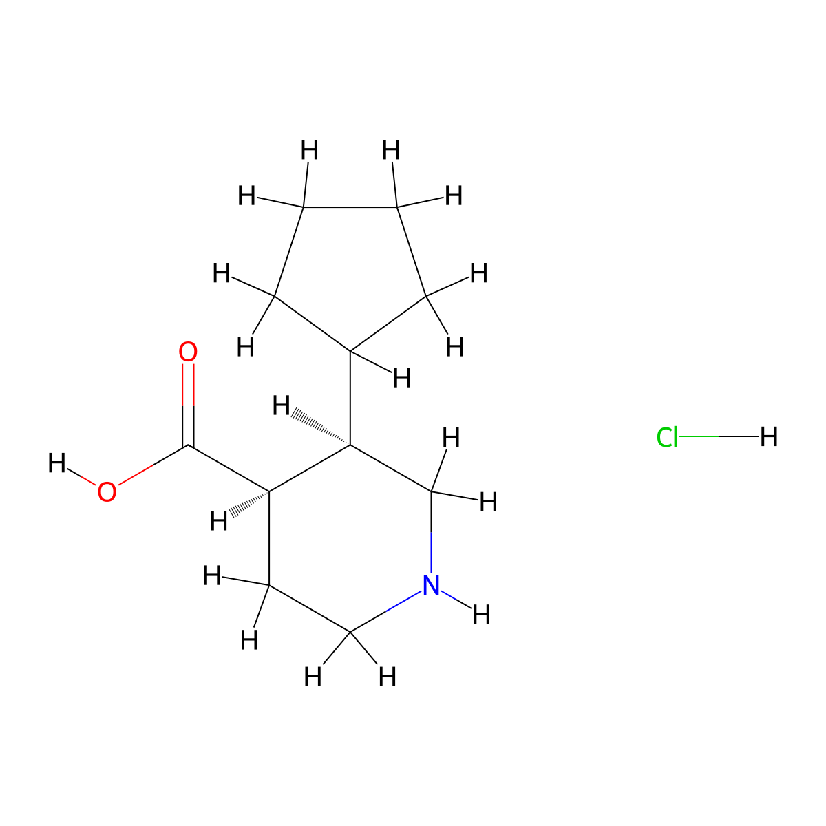 rac-(3R,4R)-3-cyclopentylpiperidine-4-carboxylicacidhydrochloride,cis molecular structure, CAS 2375248-36-3