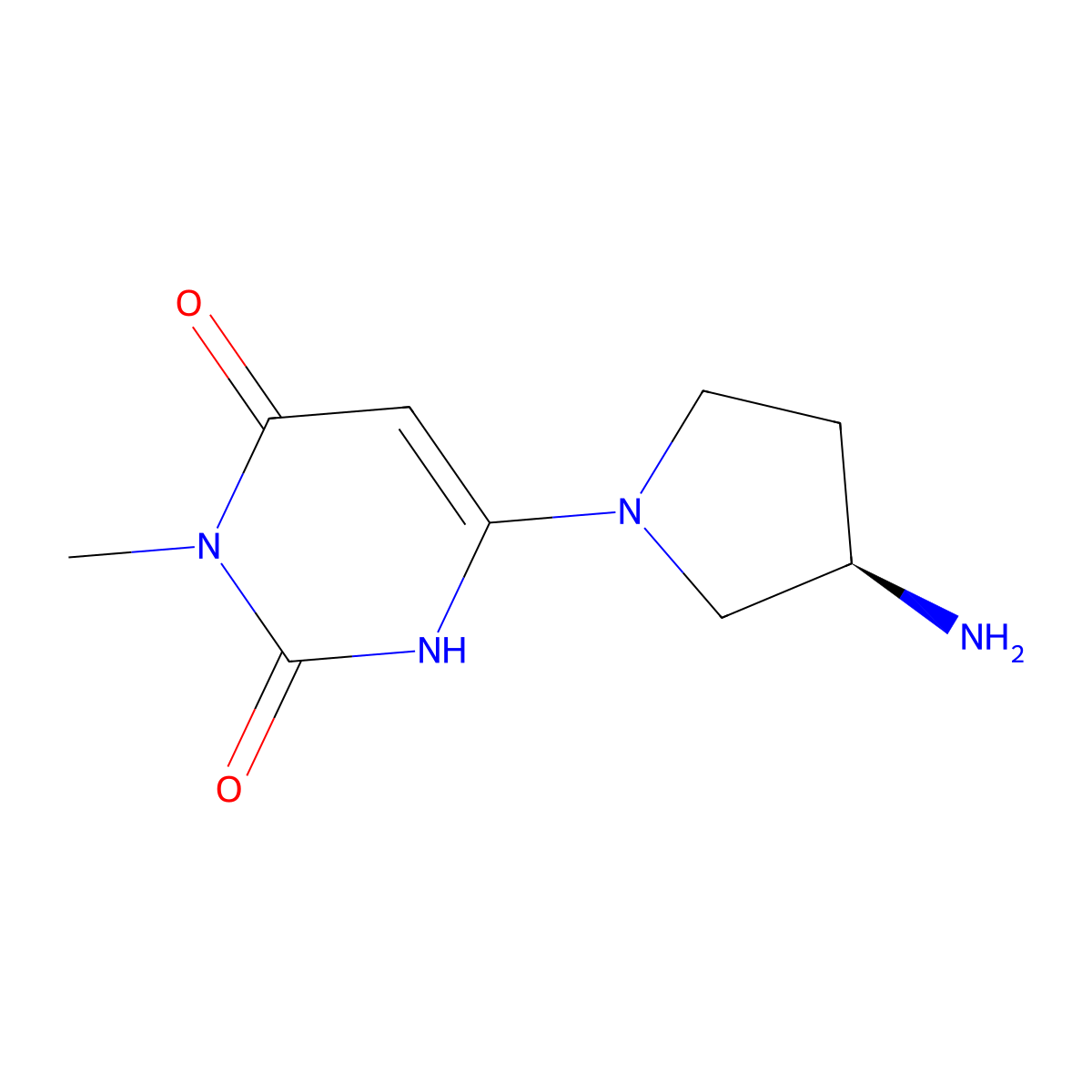 6-[(3R)-3-aminopyrrolidin-1-yl]-3-methyl-1,2,3,4-tetrahydropyrimidine-2,4-dione molecular structure, CAS 2375248-40-9