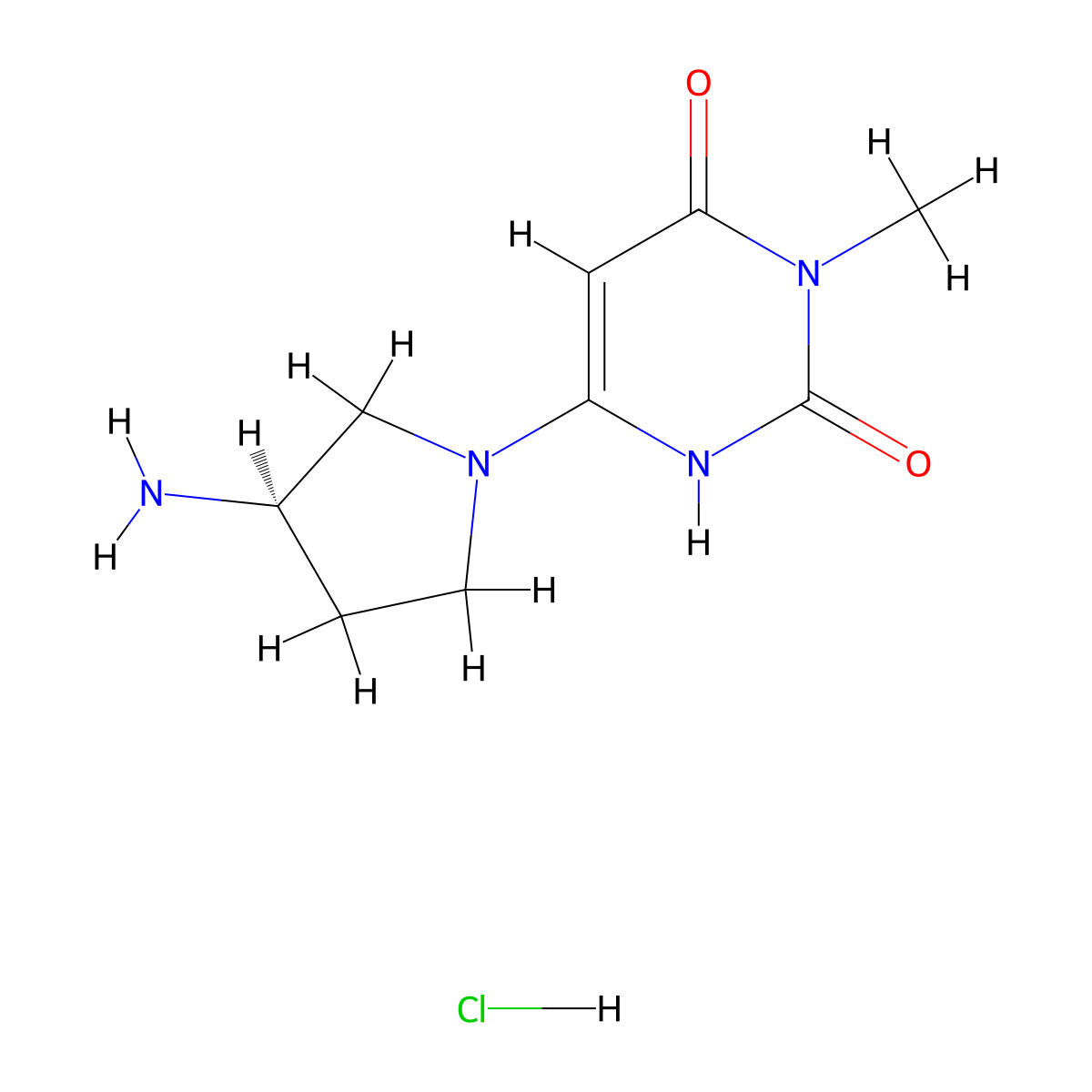 6-[(3R)-3-aminopyrrolidin-1-yl]-3-methyl-1,2,3,4-tetrahydropyrimidine-2,4-dione hydrochloride molecular structure, CAS 2375248-41-0