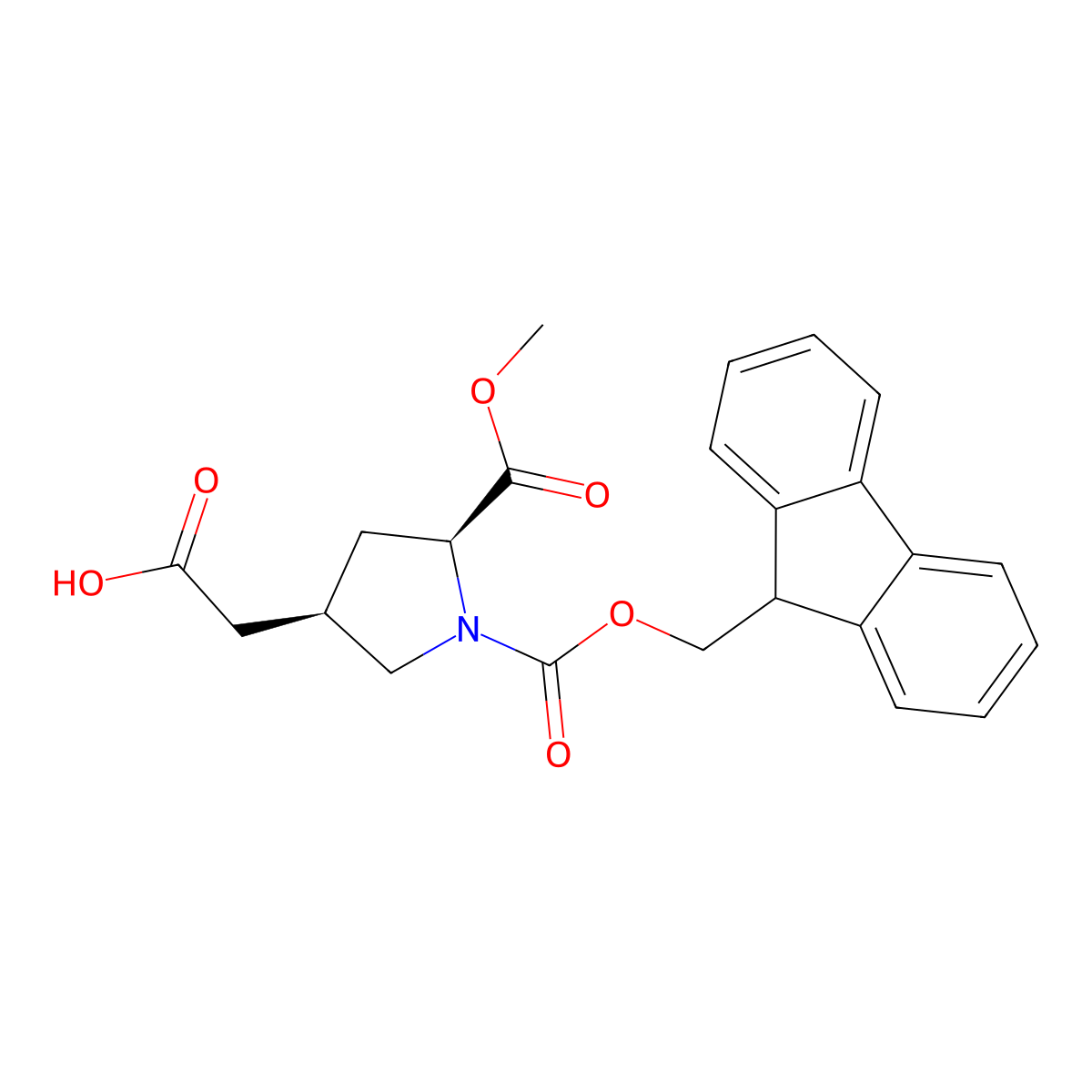 2-[(3R,5S)-1-(9H-Fluoren-9-ylmethoxycarbonyl)-5-methoxycarbonylpyrrolidin-3-yl]acetic acid molecular structure, CAS 2375248-85-2