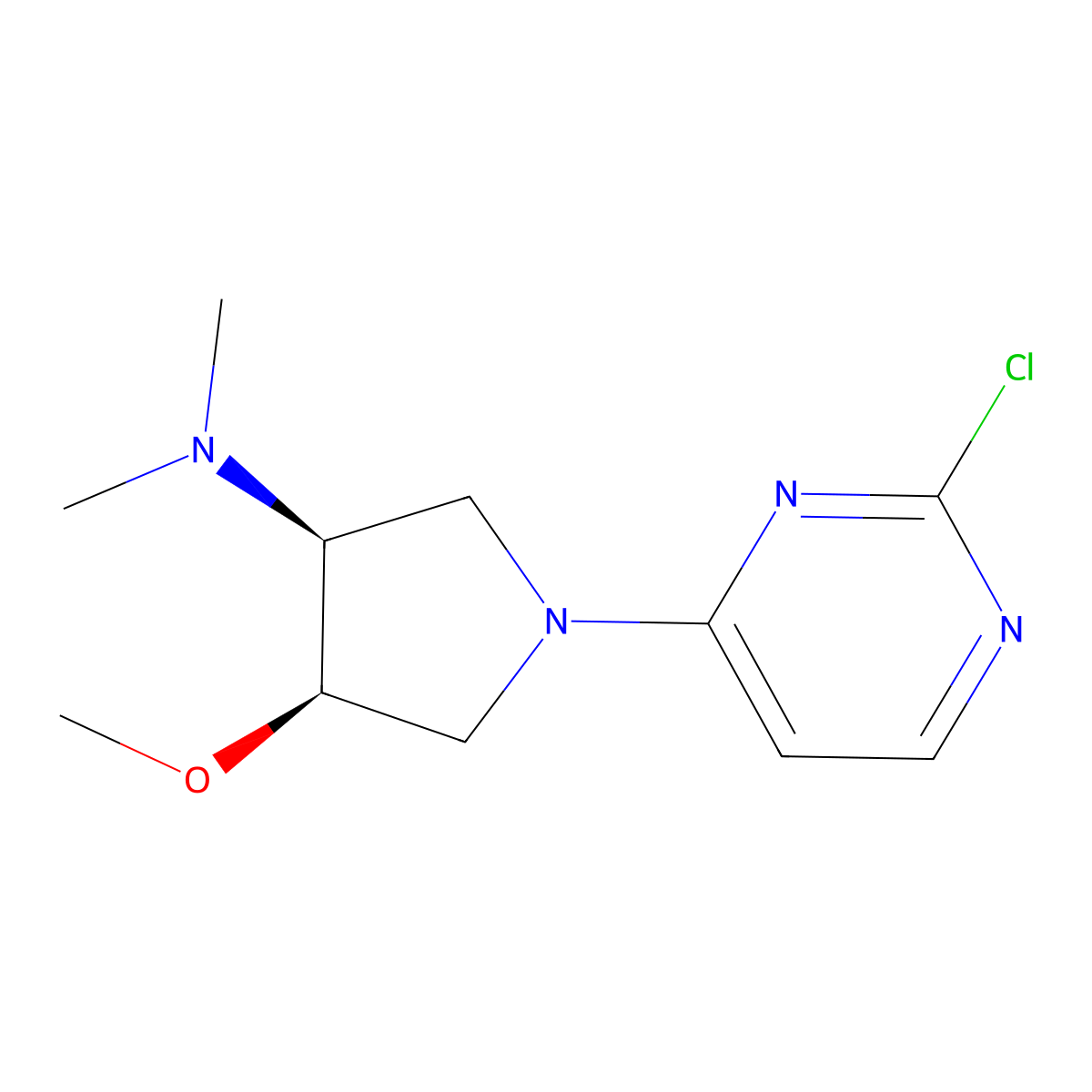 rac-(3R,4S)-1-(2-chloropyrimidin-4-yl)-4-methoxy-N,N-dimethylpyrrolidin-3-amine, cis molecular structure, CAS 2375248-88-5