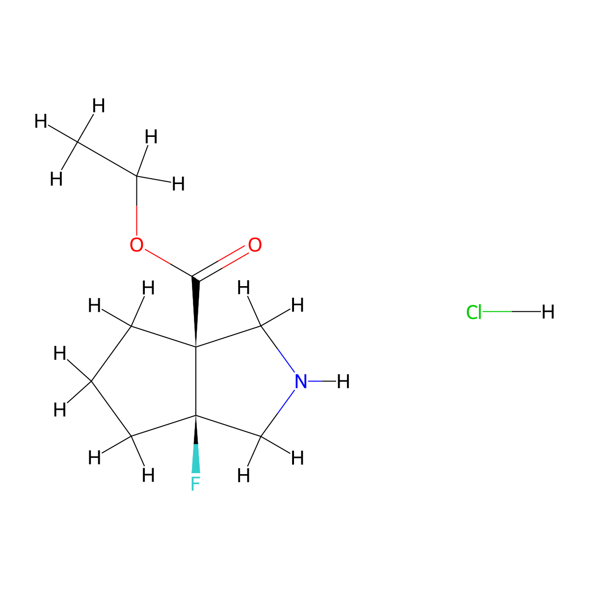 rac-ethyl (3aR,6aS)-6a-fluoro-octahydrocyclopenta[c]pyrrole-3a-carboxylate hydrochloride molecular structure, CAS 2375249-33-3
