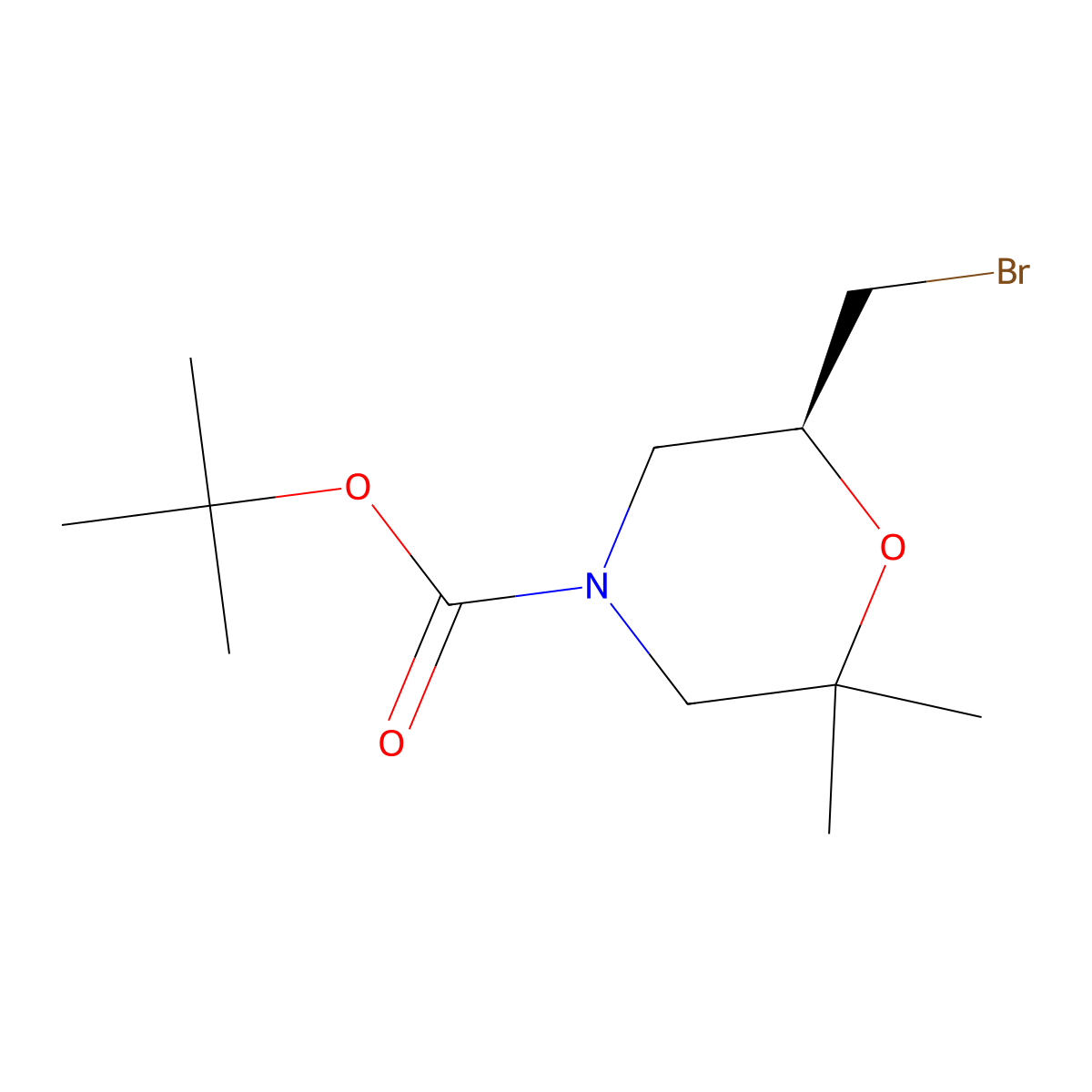 tert-Butyl (S)-6-(bromomethyl)-2,2-dimethylmorpholine-4-carboxylate molecular structure, CAS 2375249-44-6