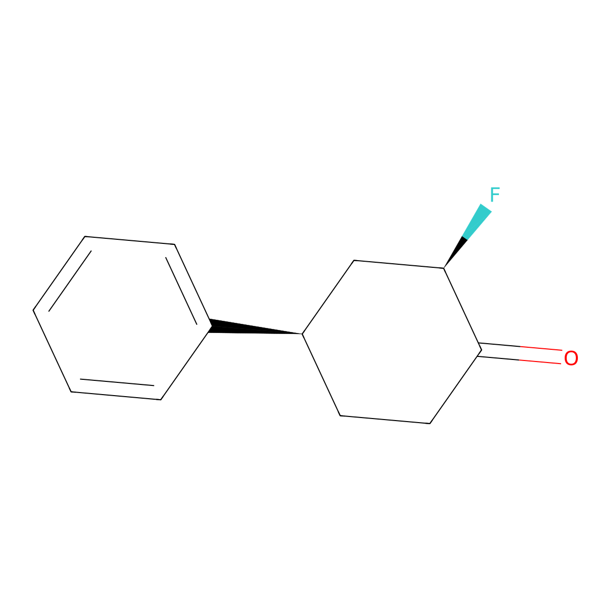 rac-(2R,4R)-2-fluoro-4-phenylcyclohexan-1-one, cis molecular structure, CAS 2375250-36-3