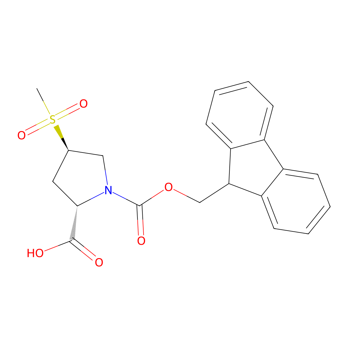 (2S,4R)-1-(((9H-fluoren-9-yl)methoxy)carbonyl)-4-methanesulfonylpyrrolidine-2-carboxylic acid molecular structure, CAS 2375250-53-4