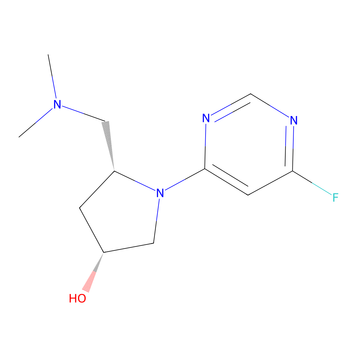 (3R,5R)-5-((dimethylamino)methyl)-1-(6-fluoropyrimidin-4-yl)pyrrolidin-3-ol molecular structure, CAS 2375250-68-1