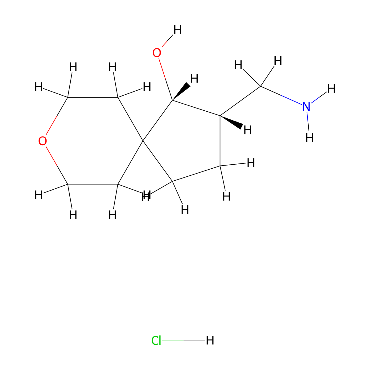 rac-(1R,2S)-2-(aminomethyl)-8-oxaspiro(4.5)decan-1-ol hydrochloride molecular structure, CAS 2375250-69-2