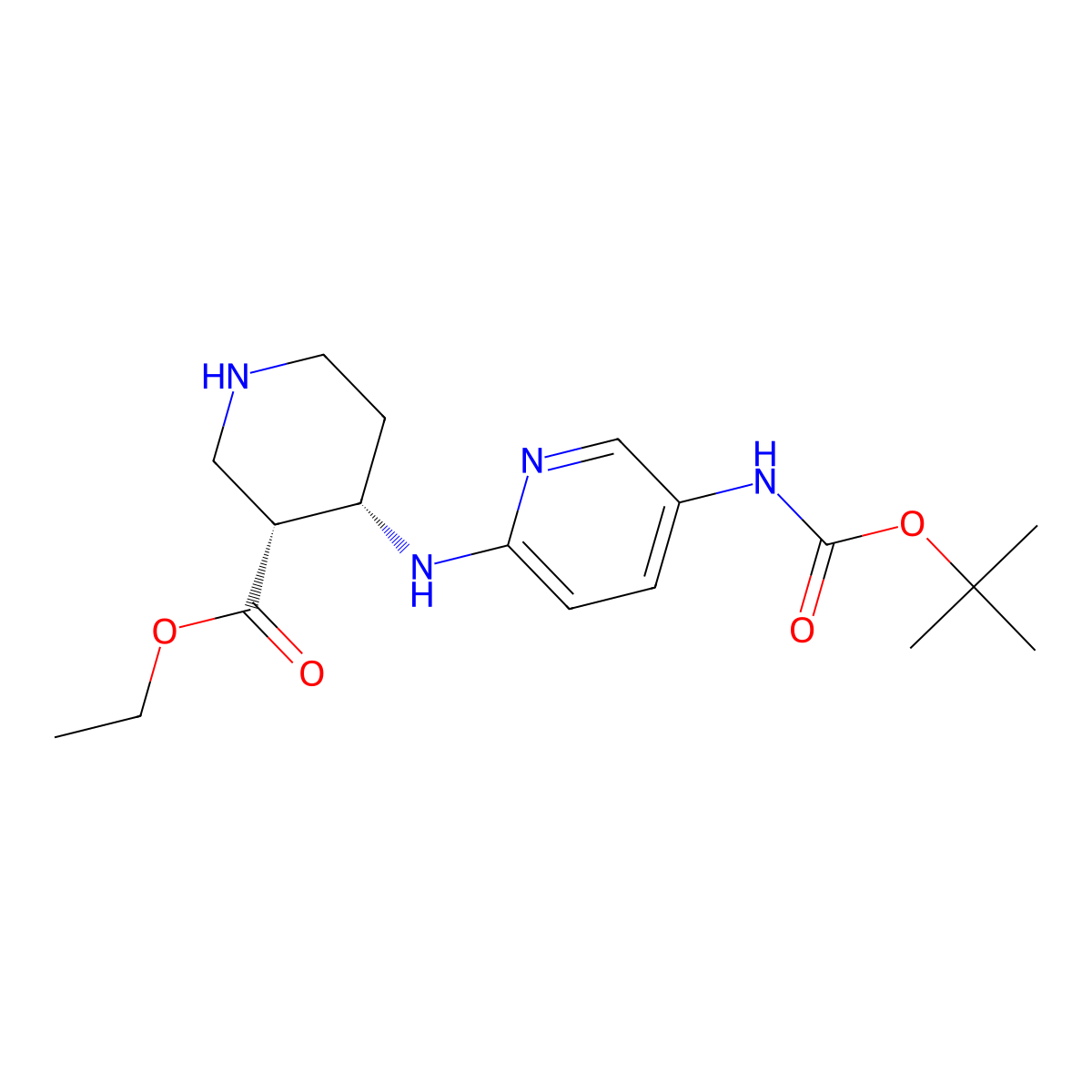 rac-ethyl(3R,4S)-4-[(5-{[(tert-butoxy)carbonyl]amino}pyridin-2-yl)amino]piperidine-3-carboxylate,cis molecular structure, CAS 2375250-71-6