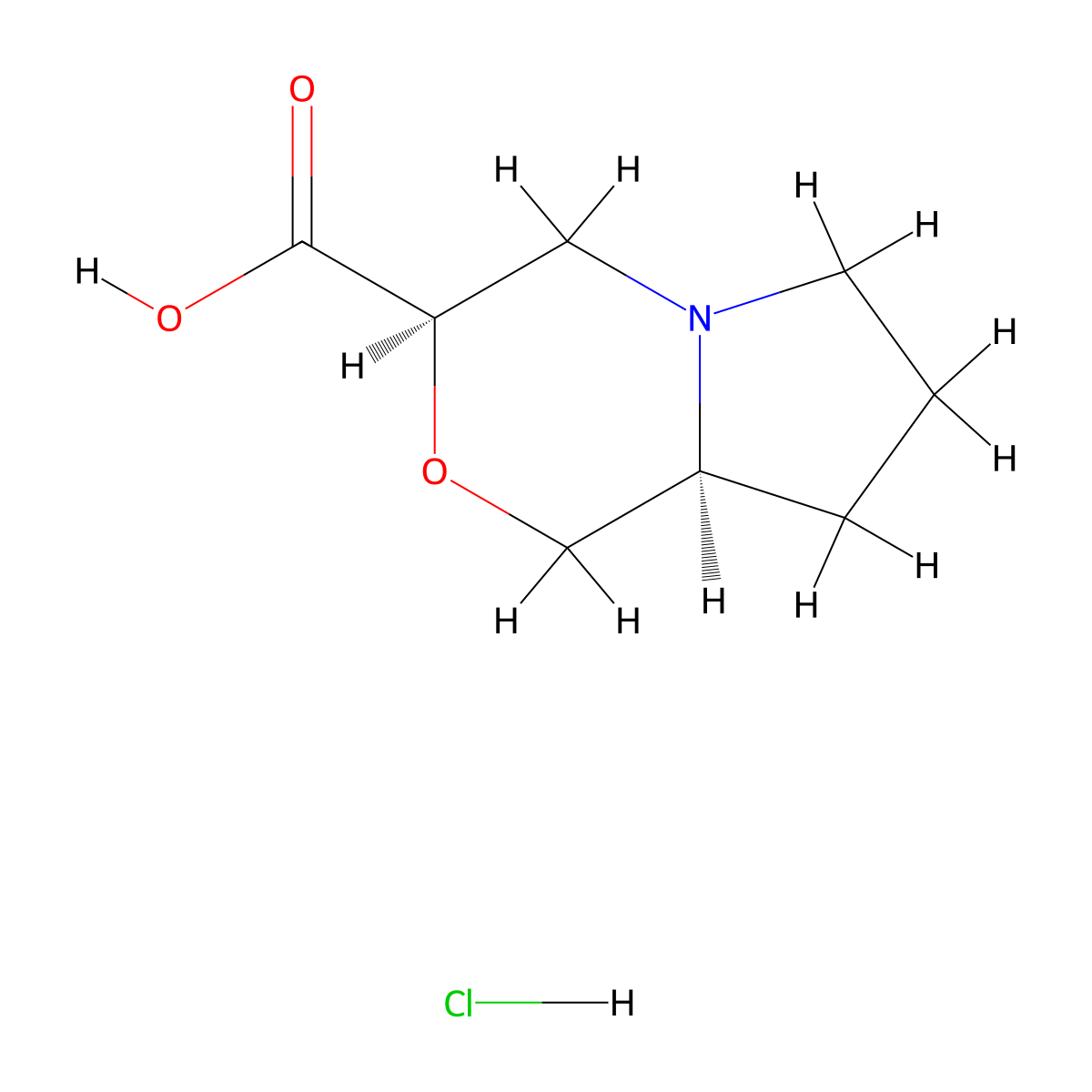(3R,8aS)-hexahydro-1H-pyrrolo[2,1-c]morpholine-3-carboxylic acid hydrochloride molecular structure, CAS 2375250-75-0